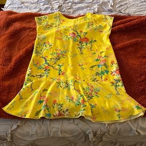 Yellow dress with cherry blossom branches. Barely worn-like new. Size small